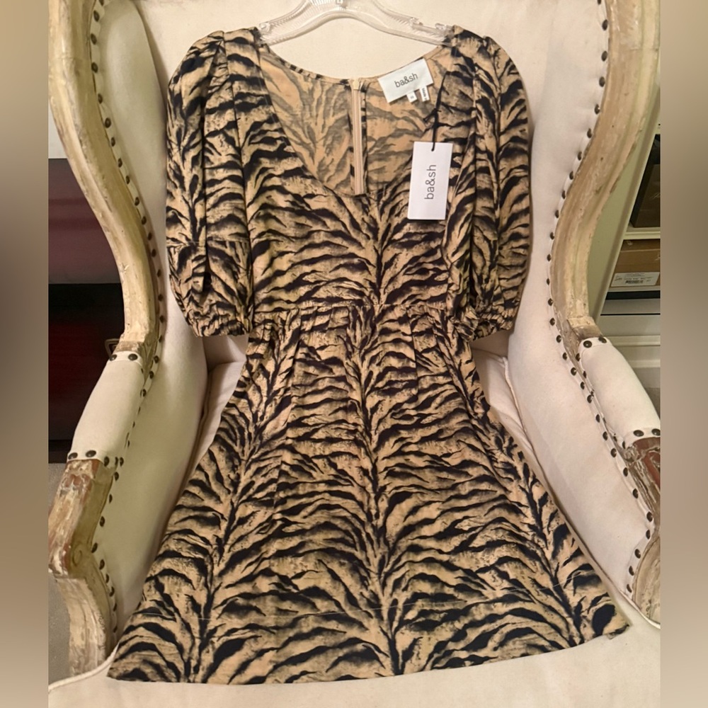 BA&SH leopard print babydoll dress XS-S